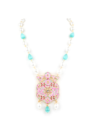 Rajwada Pink And Green Alloy Jewellery Set For Women