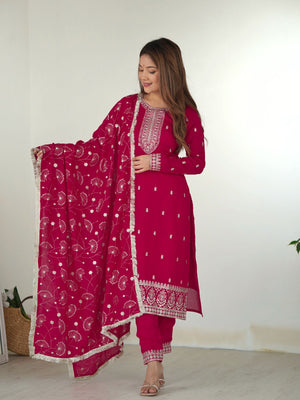 Rajwada Pink Silk Blend Embroidered Kurta Set For Women