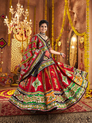 Rajwada Maroon Cotton Blend Embroidered Semi-Stitched lehenga For Women