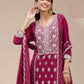 Rajwada Dark Magenta Georgette Embroidered Semi Stitched Kurta Set For Women