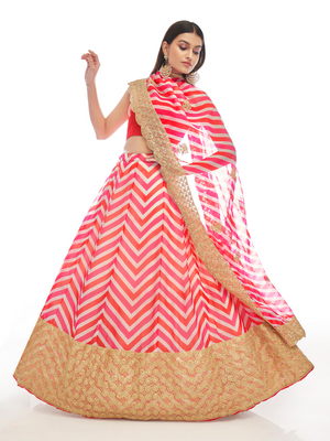 Rajwada Women Pink Embroidered Organza Semi Stitched Lehenga With Unstitched Blouse