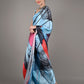 Blue Soft Crepe Digital Print Saree With Unstitched Blouse