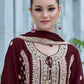 Rajwada Maroon Chinon Embroidered Semi-Stitched Kurta Set For Women