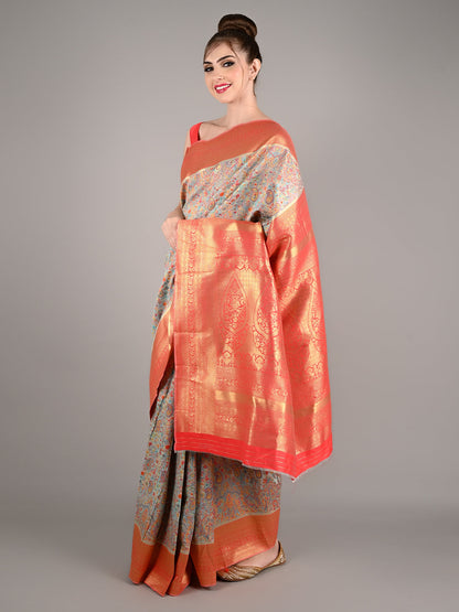 Grey Modal Woven Saree With Unstitched Blouse