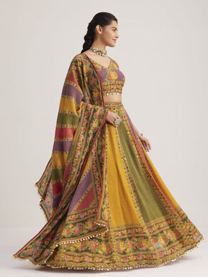 Rajwada Multicolor Organza Silk Printed Stitched lehenga For Women