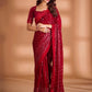 Rajwada Red Embellished Georgette Saree With Unstitched Blouse For Women