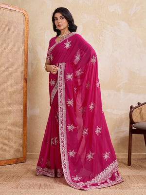 Rajwada Pink Georgette Printed Saree For Women