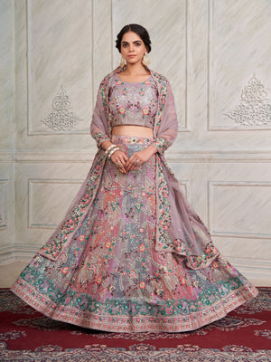 Rajwada Purple Net Embroidered Semi Stitched Lehenga With Unstitched Blouse for Women