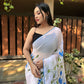 Rajwada White Georgette Printed Saree With Unstitched Blouse For Women
