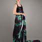 Black Soft Crepe Leaf Print Saree With Unstitched Blouse