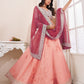 Rajwada Peach Shibori Crepe Embroidered Semi Stitched Lehenga With Unstitched Blouse for Women
