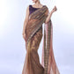 Rajwada Brown Embellished Net Saree With Unstitched Blouse For Women