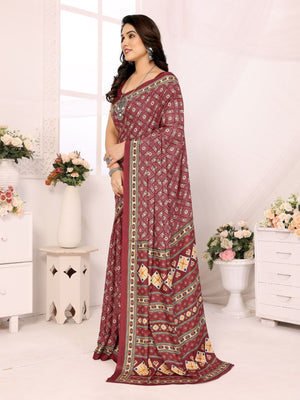 Rajwada Maroon Georgette Printed Saree For Women
