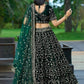 Rajwada Green Velvet Embroidered Semi-Stitched Lehenga For Women