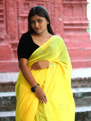 Rajwada Yellow Cotton  Saree  With Unstitched Blouse for Women