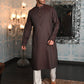 Rajwada Grey and Brown Woven Cotton Traditional Kurta Set For Men
