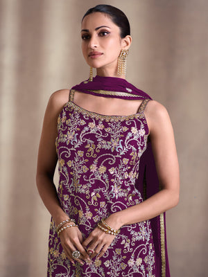 Rajwada Purple Embroidered Georgette Semi Stitched Salwar Suit For Women