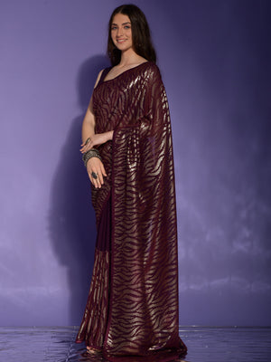 Rajwada Wine Embellished Georgette Saree With Unstitched Blouse For Women