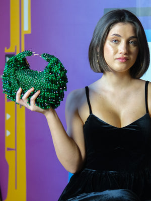 Rajwada Green Suede Embellished Hand Bag For Women