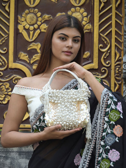 Rajwada White Embroidered Bridal Potli Bag For Women