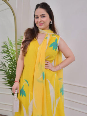 Rajwada Yellow Rayon Printed Stitched Kurta Set For Women