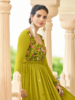 Rajwada Women Designer Olive Georgette Semi Stitched Gown