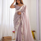 Rajwada Light Pink Crush Embroidered Saree With Unstitched Blouse For Women