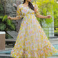 Rajwada Yellow Georgette Stitched Printed Indo Western Dress For Women