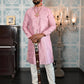 Rajwada Pink Printed Embroidered Cotton Kurta Set For Men