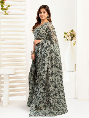 Rajwada Black Cotton Linen Zari Work Saree For Women