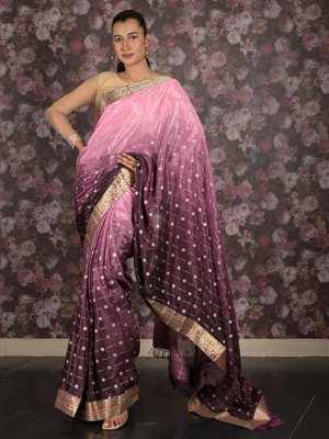 Rajwada Purple Shimmer Embellished Shaded Crepe Saree with Unstitched Blouse for Women