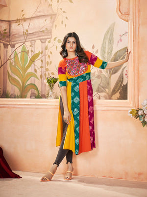 Rajwada Multicolor printed Rayon Stitched Kurti For Women
