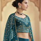 Rajwada Women Teal Embroidered Crepe Semi Stitched Lehenga With Unstitched Blouse
