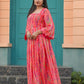 Rajwada Peach Chiffon Stitched Printed Indo Western Dress For Women