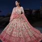 Rajwada Off White And Pink Embroidered Soft Net Semi Stitched Lehenga With Blouse For Women
