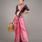 Pink Satin Crepe Digital Print Saree With Unstitched Blouse
