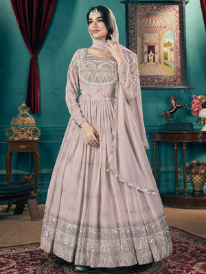Rajwada Lilac Faux Georgette Printed Gown For Women