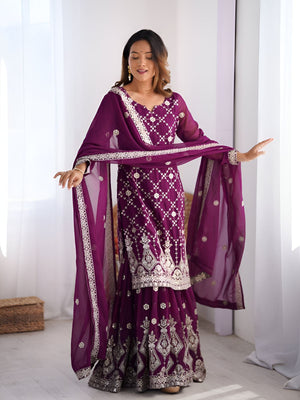 Rajwada Purple Georgette Embroidered Kurta Set For Women