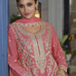 Rajwada Pink Chinon Embroidered Semi-Stitched Kurta Set For Women