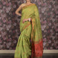 Rajwada Green Cotton Blend Woven Saree With Unstitched Blouse For Women