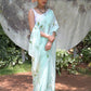 Odett Sea Green Printed Chiffon Saree with Unstitched Blouse for Women
