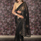 Rajwada Black Foil Printed Chiffon Saree with Unstitched Blouse for Women