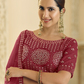 Rajwada Women Maroon Soft Net Semi Stitched Lehenga With Unstitched Blouse