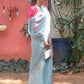 Rajwada Light Blue Mirror Work Embroidered Saree with Unstitched Blouse for Women