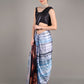 Black And Blue Silk Blend Digital Stripes Print Saree With Unstitched Blouse