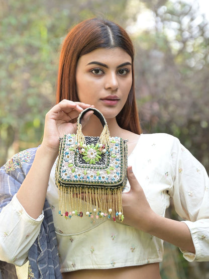 Rajwada Black Embroidered Clutch Bag For Women