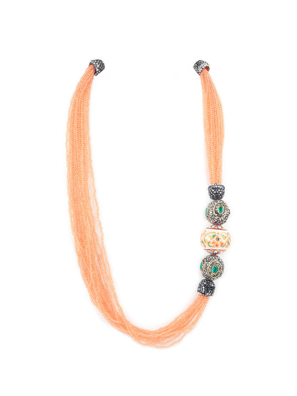 Rajwada Peach And White Alloy Jewellery Set For Women