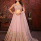 Rajwada Pink Georgette Embellished Semi Stitched Lehenga With Unstitched Blouse for Women