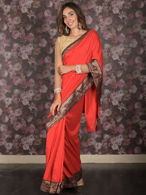 Rajwada Red Lace Embroidered Crepe Saree for Women