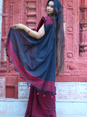 Rajwada Maroon Cotton  Saree  With Unstitched Blouse for Women